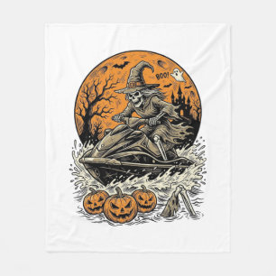 Vintage Skeleton Witch Halloween Jet Ski Shirt Des Fleece Blanket