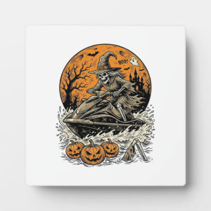 Vintage Skeleton Witch Halloween Jet Ski Shirt Des Plaque