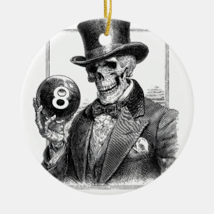 Vintage Skeleton with Top Hat and 8-Ball Ceramic Ornament