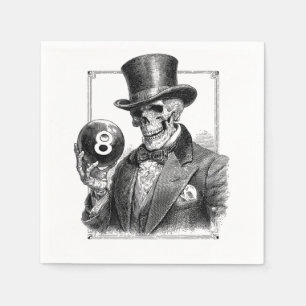 Vintage Skeleton with Top Hat and 8-Ball  Napkin