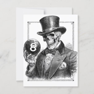Vintage Skeleton with Top Hat and 8-Ball Postcard