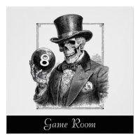Vintage Skeleton with Top Hat and 8-Ball
