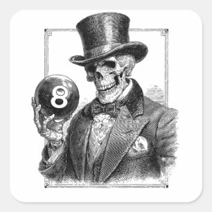 Vintage Skeleton with Top Hat and 8-Ball  Square Sticker