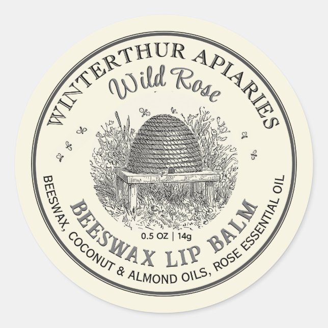  Vintage Skep Beeswax Lip Balm Label Ivory (Front)