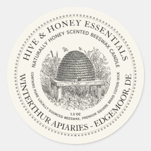 Vintage Skep Hive Candle Label Ivory