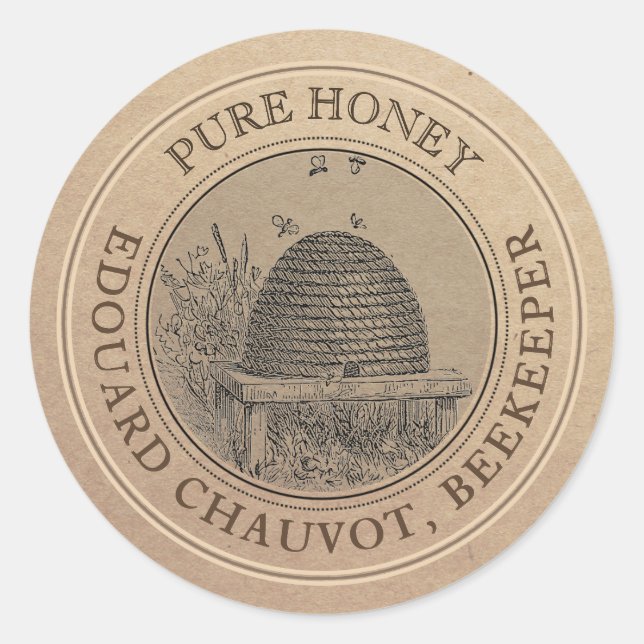 Vintage Skep Honey Kraft Honey Jar Lid Label (Front)