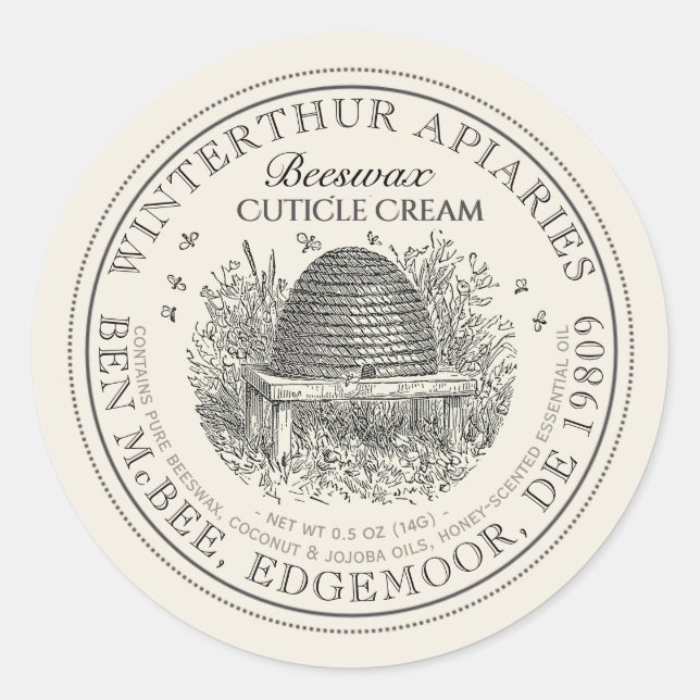  Vintage Skep Ivory Beeswax Cuticle Cream Label  (Front)