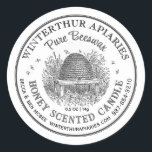 Vintage Skep Pure Beeswax Candle Label White<br><div class="desc">White and grey with dainty vintage skep illustration and double border. Great for Beeswax products such as lotion bars,  soaps,  lip balm and honey products such as propolis,  pollen and lip and body balms,  face scrubs; or creamed honey,  honey straws,  beeswax candles etc.</div>