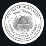 Vintage Skep Pure Beeswax Candle Label White<br><div class="desc">White and grey with dainty vintage skep illustration and double border. Great for Beeswax products such as lotion bars,  soaps,  lip balm and honey products such as propolis,  pollen and lip and body balms,  face scrubs; or creamed honey,  honey straws,  beeswax candles etc.</div>