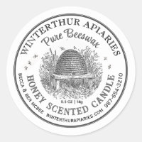  Vintage Skep Pure Beeswax Candle Label White