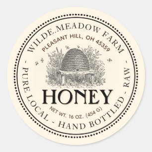 Vintage Skep Pure Local Hand Bottled Raw Honey Classic Round Sticker