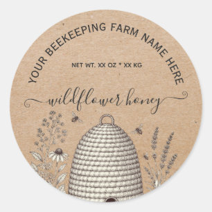 Vintage skep rustic kraft Honey Jar Labels