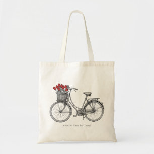 Vintage Sketch Bicycle with Red Tulips Tote Bag