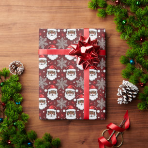 Vintage Sketch Black Santa Gingerbread Pattern Wrapping Paper