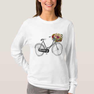 Vintage Sketch Drawing Bike Bicycle Flower Basket T-Shirt