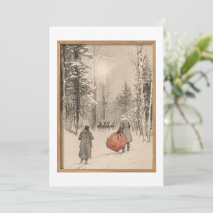 Vintage Sketch Santa with Reindeer  Invitation