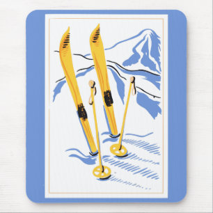 Vintage Ski Art Mouse Pad