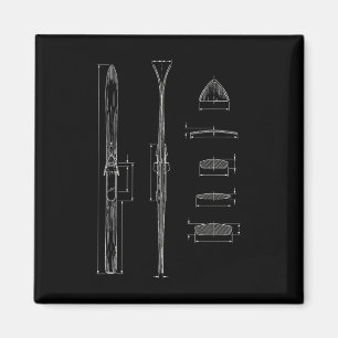 Vintage Ski Blueprint Retro Skiing Diagram Magnet