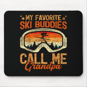 Vintage ski buddies call grandpa skiing father's mouse pad