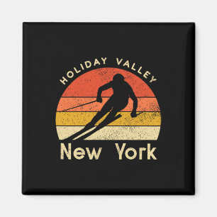 Vintage Ski Holiday Valley New York Mountain Magnet
