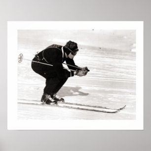 Vintage ski iamge, Gliding downhill Poster