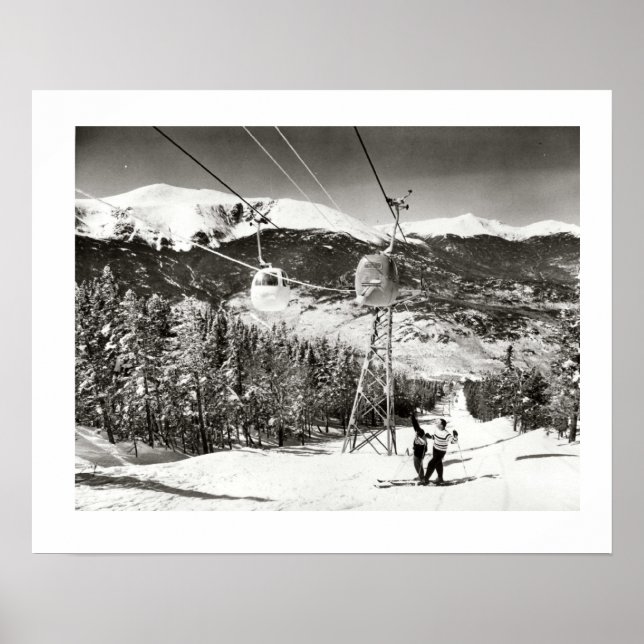 Vintage ski iamge, Ski lifts at last Poster (Front)