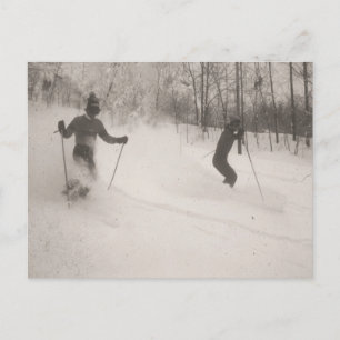 Vintage ski  image, Great powder! Postcard