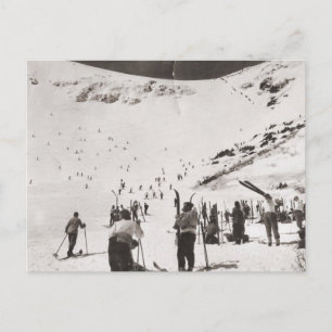 Vintage ski image, Skiers on the slopes Postcard