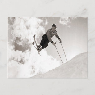 Vintage ski  image,Tricks on skis Postcard