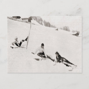 Vintage ski  image,  Tumbling down Postcard