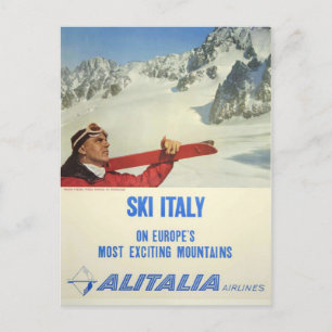 Vintage Ski Italy Alitalia Airlines Travel Postcard