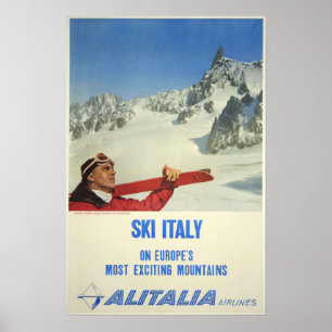Vintage Ski Italy Alitalia Airlines Travel Poster