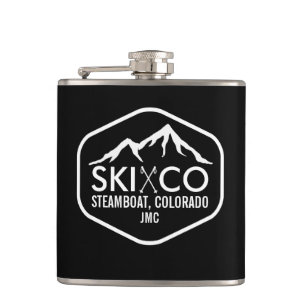 Vintage Ski Mountain Steamboat Colorado Monogram Hip Flask
