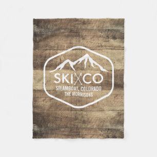 Vintage Ski Mountain, Steamboat, Colorado Wood Fleece Blanket