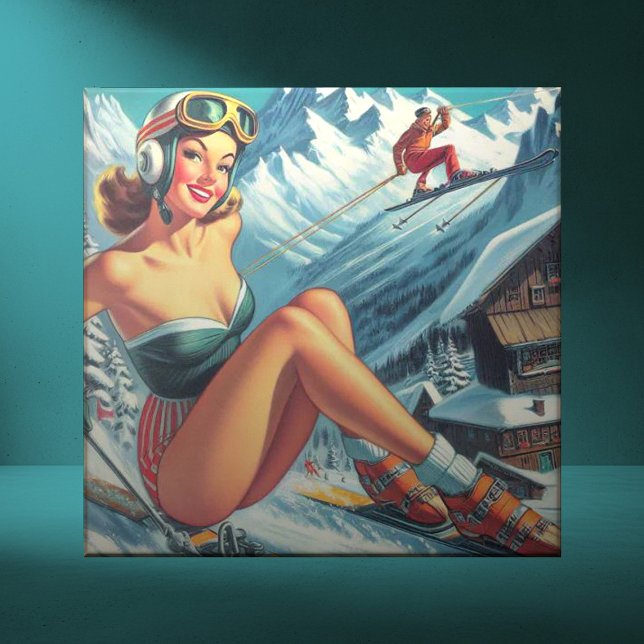 Vintage Ski Pin Up Ceramic Tile (Creator Uploaded)
