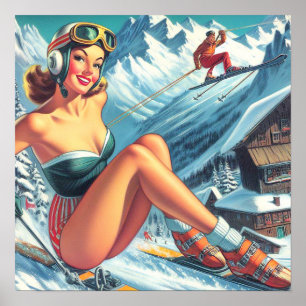 Vintage Ski Pin Up Poster