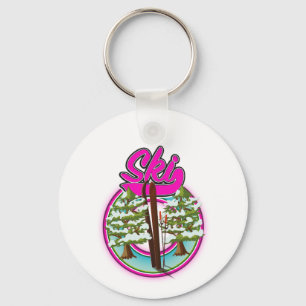 vintage ski pink logo key ring