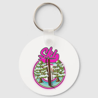 vintage ski pink logo key ring