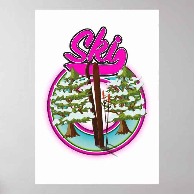 vintage ski pink logo poster (Front)