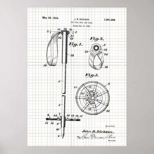 Vintage Ski Pole Patent Poster (Front)
