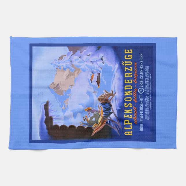 Vintage Ski poster, Alpensonderzuge, Germany Tea Towel (Horizontal)