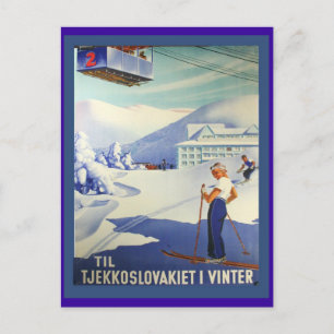 Vintage Ski Poster, Czeuchoslavakia in winter Postcard