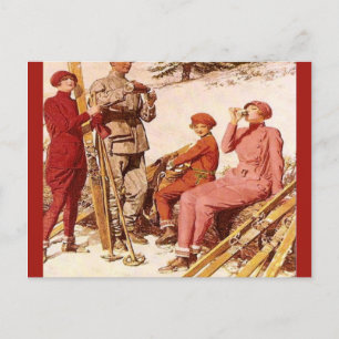Vintage Ski poster, Fashion on the piste Postcard