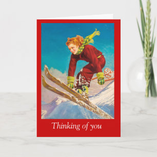 Vintage Ski Poster, Lady downhill skier Card