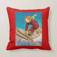 Vintage Ski Poster, Lady downhill skier