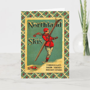 Vintage Ski Poster, Northland Skis Holiday Card