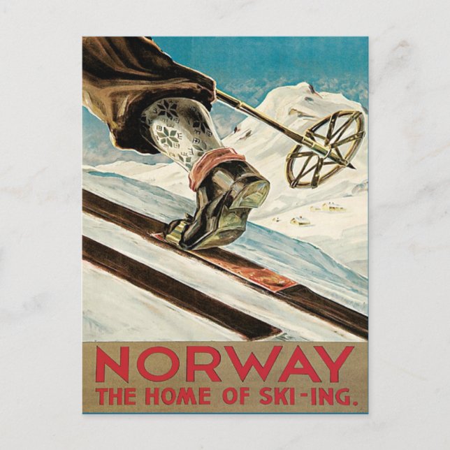 Vintage Ski Poster, Norway Postcard (Front)