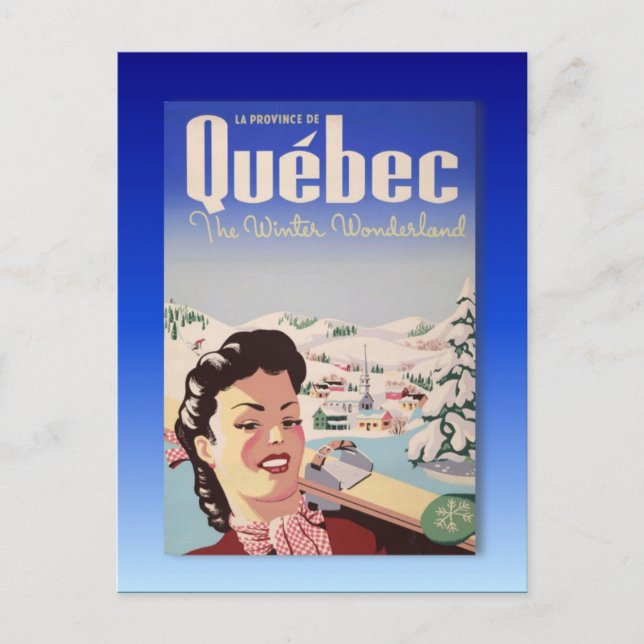 Vintage Ski Poster,  Quebec Postcard (Front)