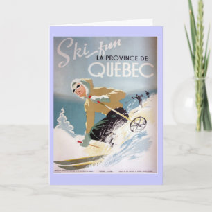 Vintage Ski poster, Quebec, winter wonderland Holiday Card