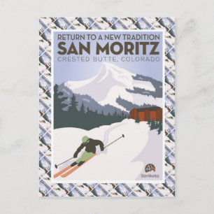 Vintage Ski Poster, San Moritz Crested Butte, Postcard